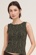 Floral Lettuce Edge Top - Olive