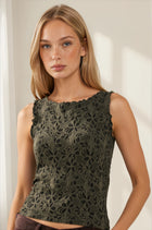 Floral Lettuce Edge Top - Olive