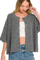Half Sleeve Cardigan Sweater - Charcoal
