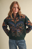 Floral Print Half Zip Sweater