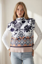 Floral & Geometric Knit Sleeveless Sweater