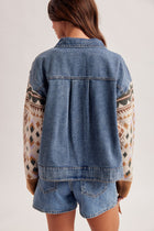 Denim Jacket W Jacquard Knit Sleeves