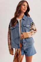 Denim Jacket W Jacquard Knit Sleeves