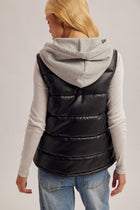 Faux Leather Hooded Puffer Vest