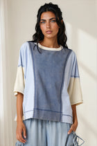 Mineral Wash Color Block Relaxed Fit Top