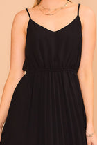 Chiffon Pleated Dress - Black