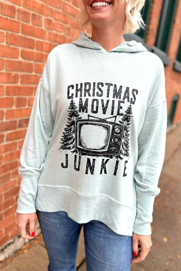 Christmas Movie Junkie French Terry Hoodie - Lt Green