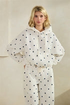 Polka Dot Bubble Hem Hoodie - Cream