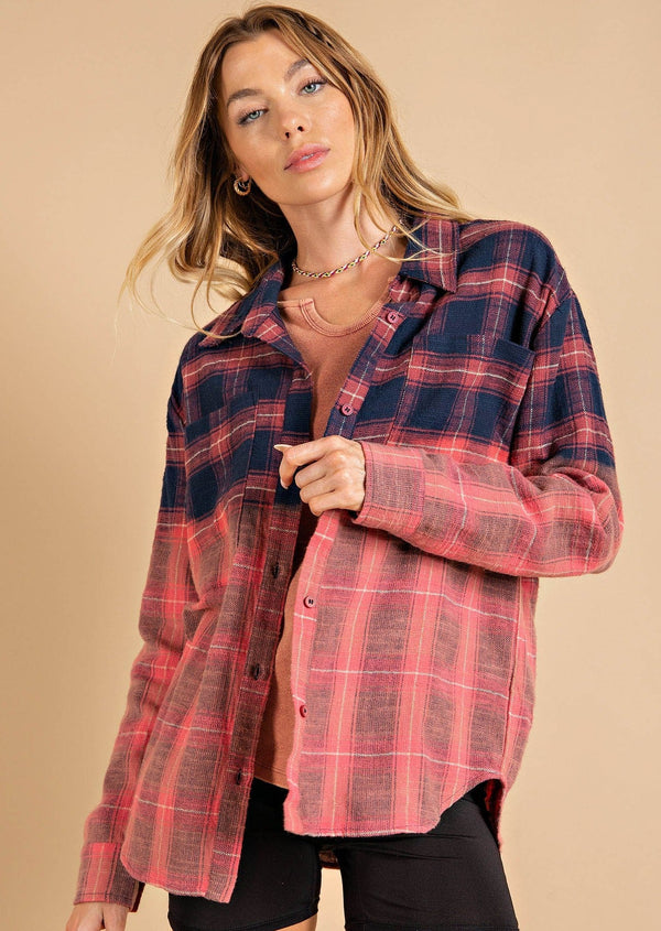 Dip Dye Plaid Shirt