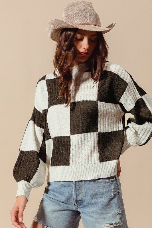 Checkered Neutral Sweater - Charcoal