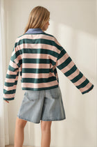 Striped Quarter Zip Contrast Collar Sweatshirt