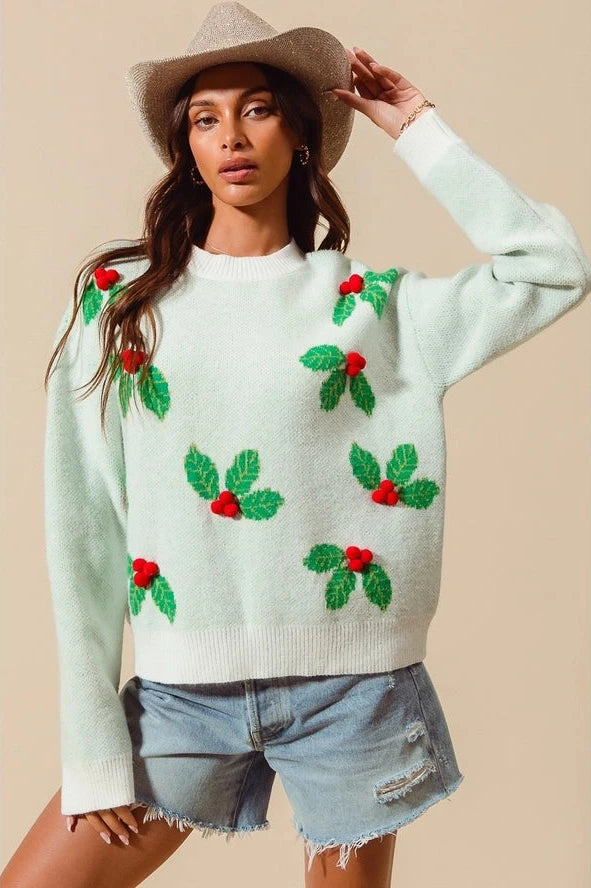 Holly Berries Pom Pom Sweater