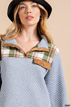 Plaid Quilted Pullover - Grey