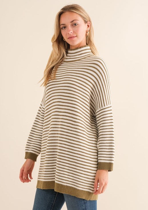 Striped Mock Neck Sweater