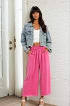 Wide Leg Frayed Hem Pants - Peony
