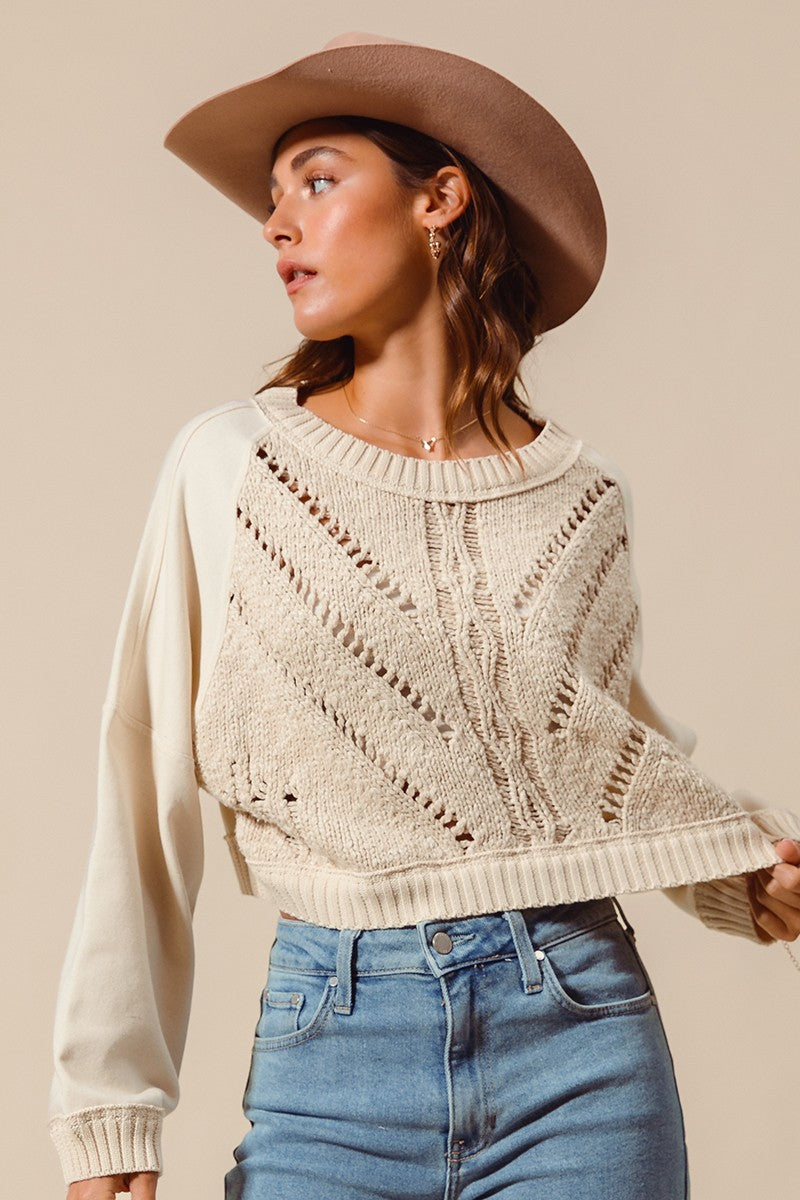 Cable Knit Raglan Detail Sweater