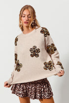 Leopard Sequin Flower Patch Sweater