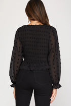 Dot Texture Ruched Front Blouse