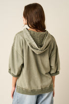 Washed Eyelet Lace Short Sleeve Hoodie