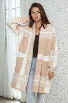 Square Print Cardigan - Taupe
