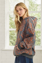 Floral Print Hoodie - Grey Mix