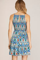 Mosaic Print Halter Neck Mini Dress