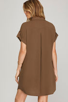 Collared Button Front Shirt Dress - Ash Brown