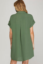 Collared Button Front Shirt Dress - Olive