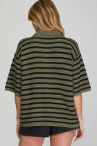 Striped Button Down Short Sleeve Sweater