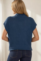 Sleeveless Mock Neck Knit Sweater - Dusty Blue