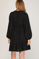 Notch Neck Long Sleeve Mini Dress