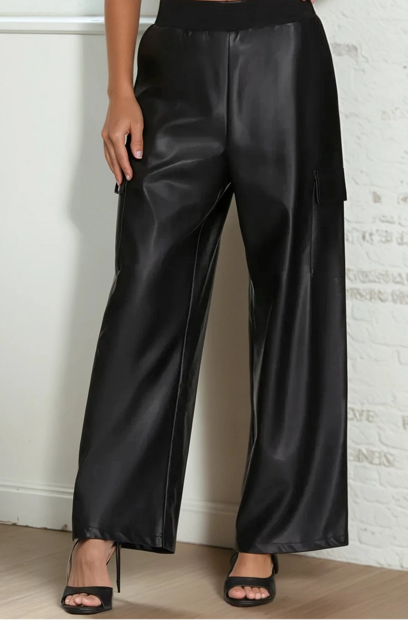 Faux Leather Straight Jogger Pants