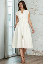 Smocked Waist Zipper Front Midi Dress - Off White