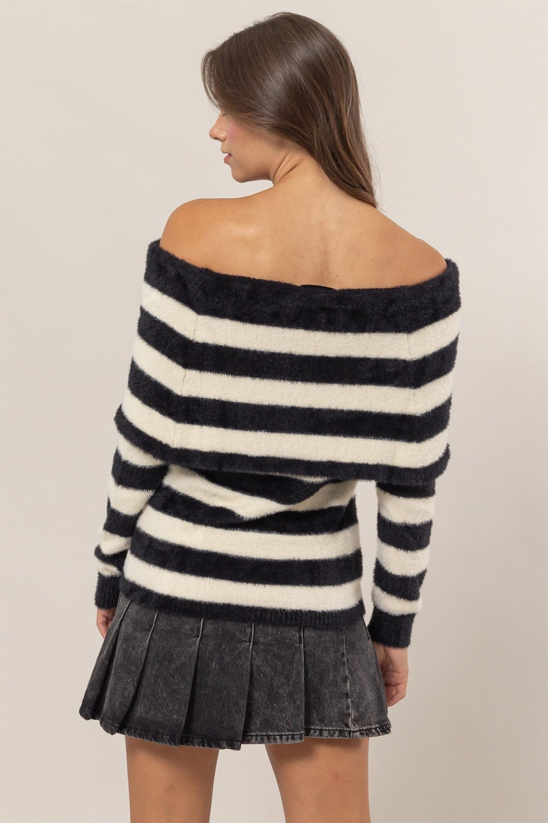 Striped Off-Shoulder Sweater