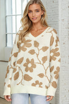 Floral Pattern Sweater - Cream/Tan