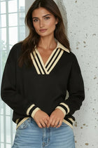 V-Neck Collared Top with Contrast