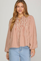 Front Tie Stripe Detail Blouse