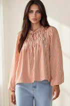Front Tie Stripe Detail Blouse