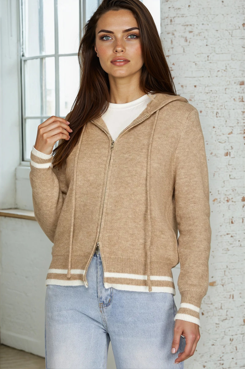 Zip Up Knit Hooded Sweater