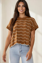 Scalloped Stripe Sweater - Caramel