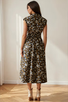 Floral Print Smocked Waist Zip Front Midi Dress