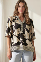 Bubble Sleeve Floral Mix Print Blouse