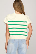 Striped Detail Knit Short Sleeve Sweater