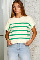 Striped Detail Knit Short Sleeve Sweater