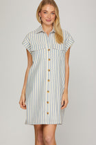 Striped Button Front Shirt Dress - Light Blue