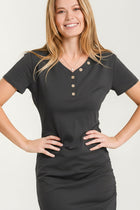 Button Detail Fitted Knit Dress