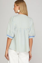 Floral Embroidered Stripe 1/2 Sleeve Top