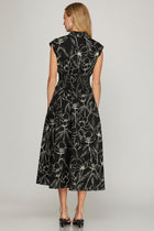 Abstract Floral Zip Front Midi Dress