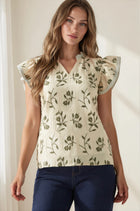 Flutter Sleeve Embroidered Blouse - Sage