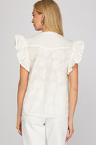 Ruffle Sleeve Floral Front Zip Top